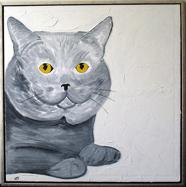 Stubby - den tænksomme kat - kunst af Jesper Schytt